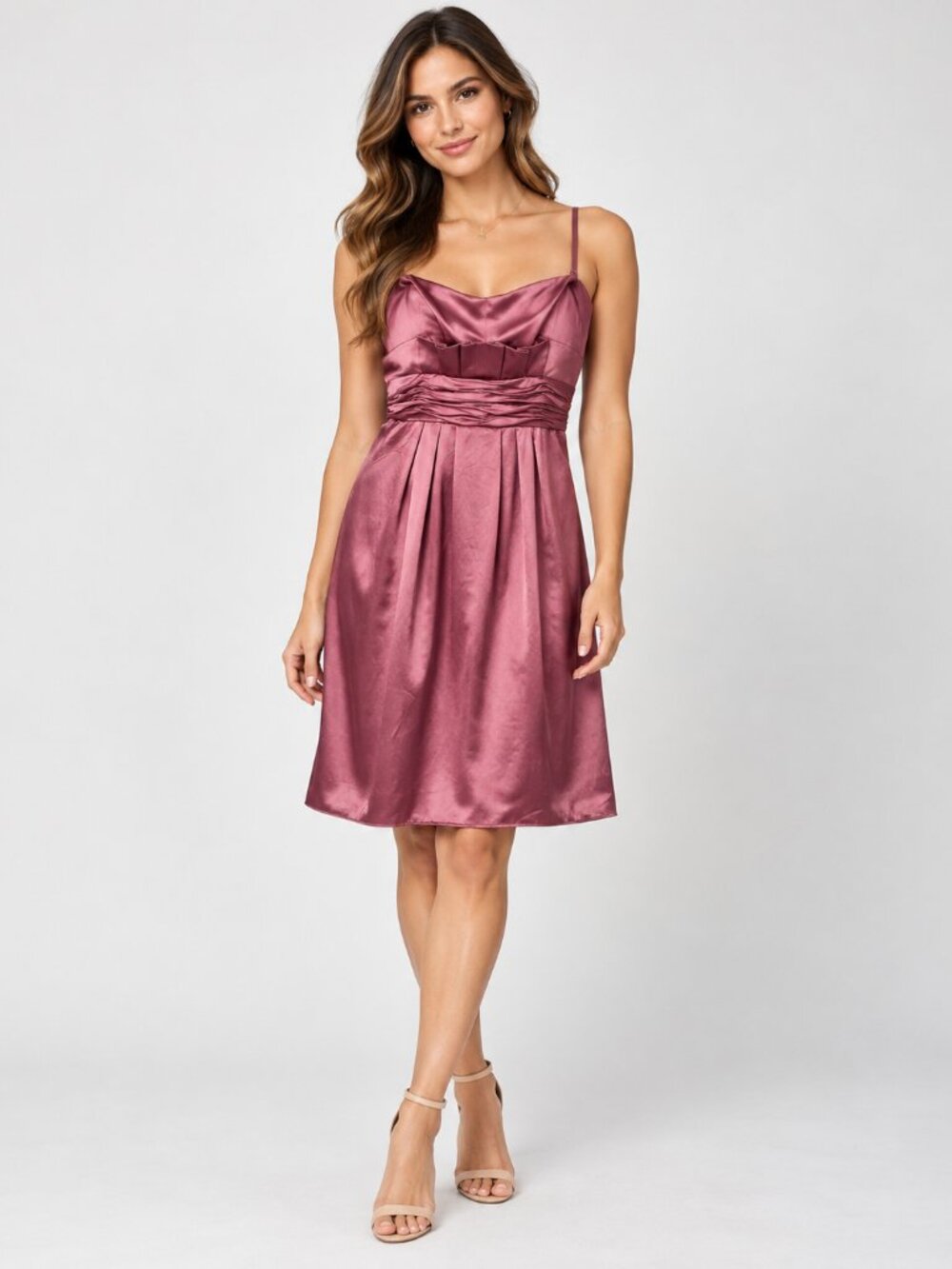 Tahari Arthur S. Levine Mauve 100% Silk Satin Cocktail Dress Size 8